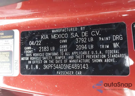 2022 Kia Forte Gt-Line from USA, damaged, VIN 3KPF54AD5NE489143